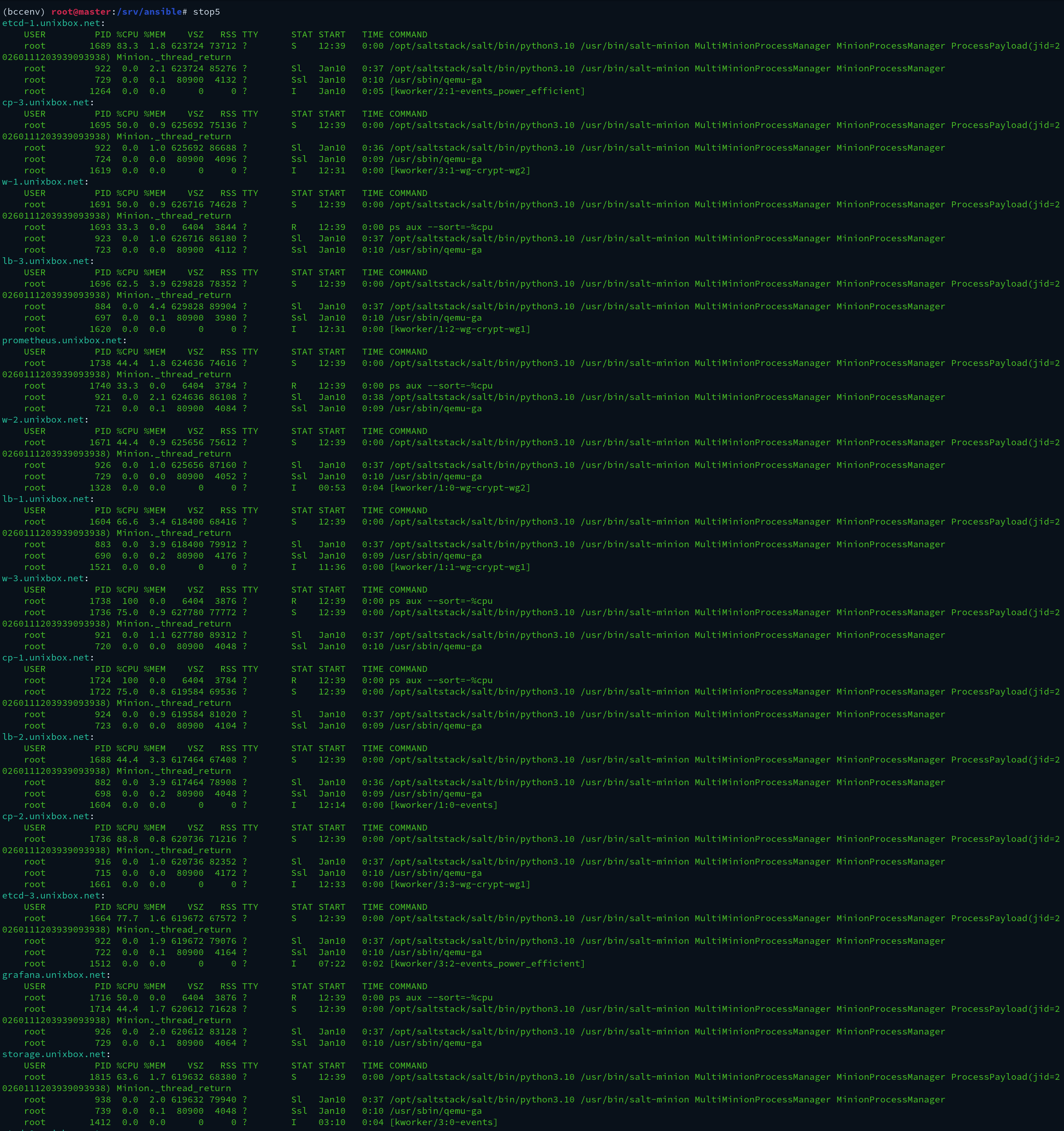 Top processes output